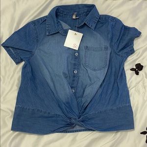 Girls Front Twist  Button Down Shirt